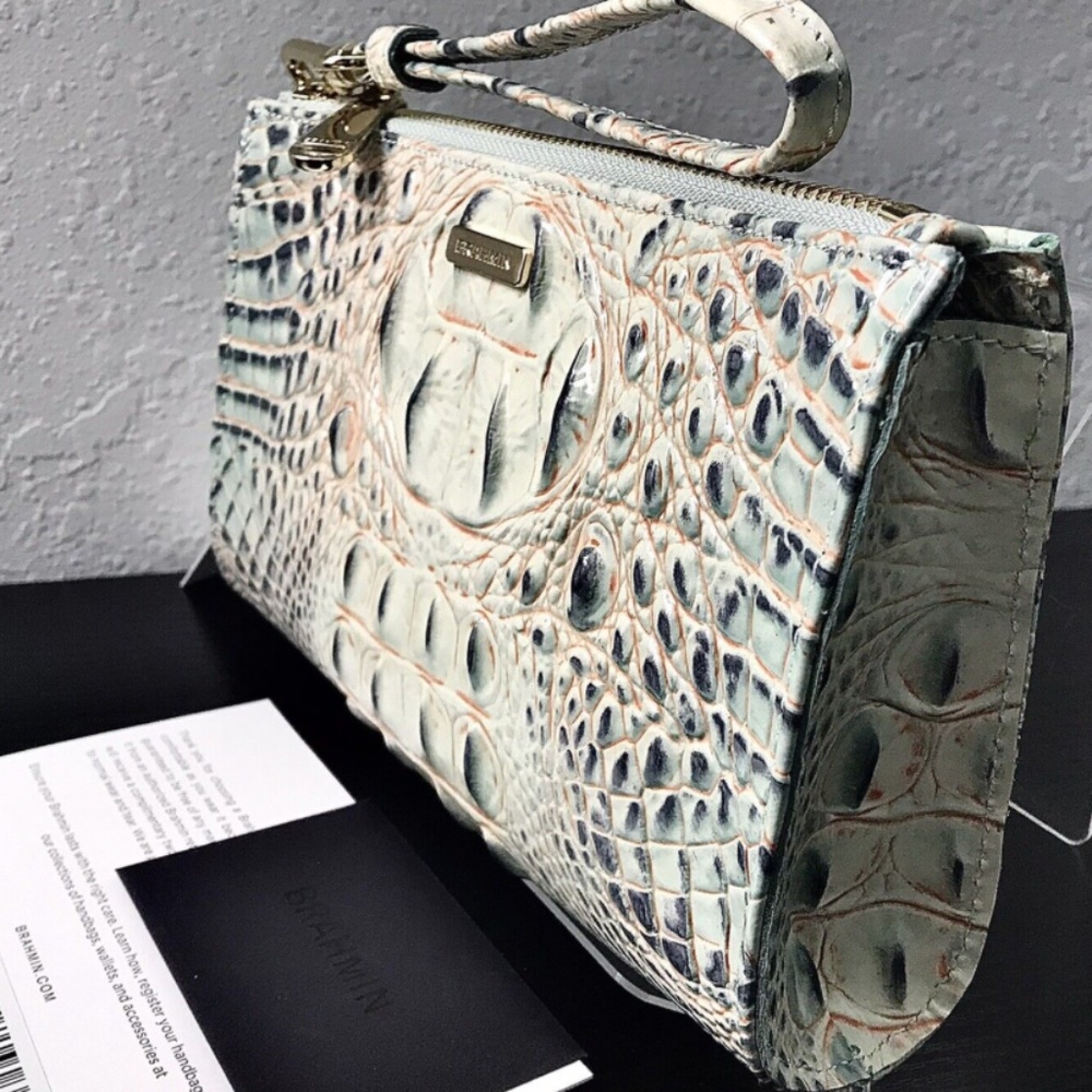 BRAHMIN Daisy Wristlet / Cosmetic AQUARELLE MELBOURNE Genuine Leather NEW